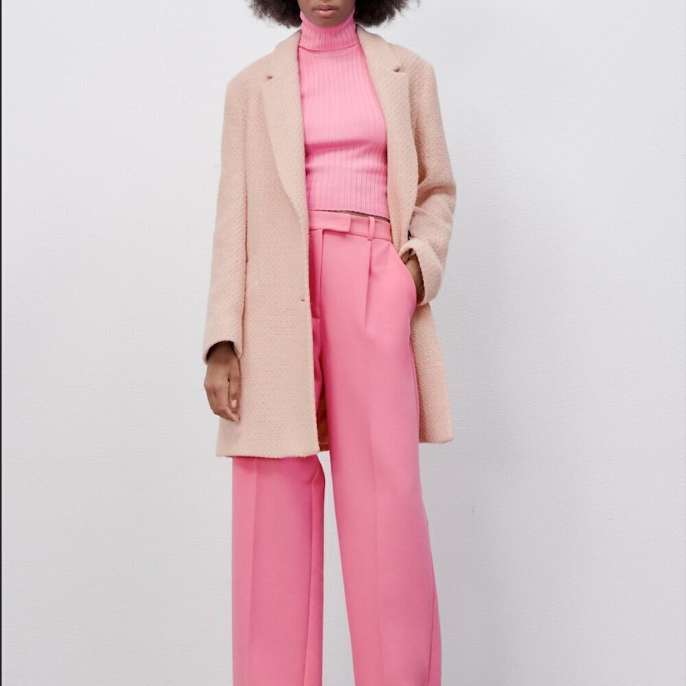 Zara Pink Textured Weave Coat Size S NWT